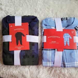 Bundle lot 2 one piece blue plaid baby footsie winter pajamas 3-6 mos pjs NEW